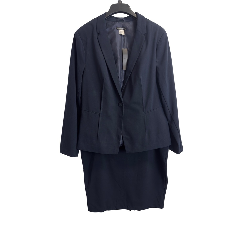 Venus Womens Navy Blue Single Button Blazer and Pencil Skirt Suit Set Size 16